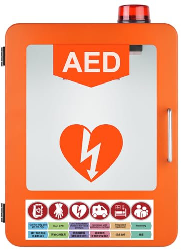AED Defibrillator Förvaringsskåp, Första Hjälpen AED Defibrillator Väggmonterat Förvaringsskåp, Första Hjälpen-skåp, Skiljevägsposition Justerbar, Passar de flesta AED-modeller Orange