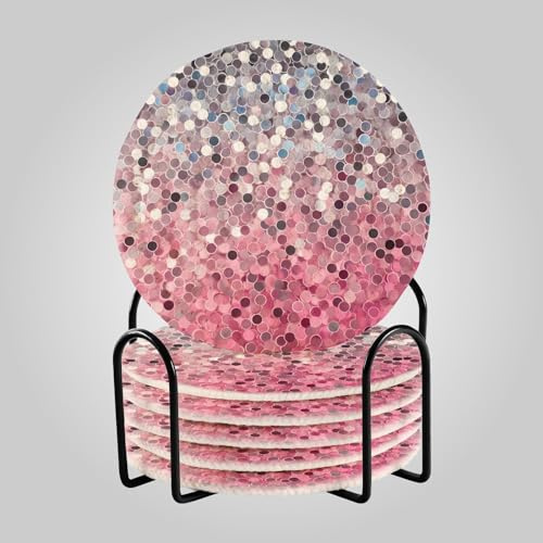 Glitzer Rosa Lila Gold Silber Tischtassenuntersetzer Wasserabsorbierende Untersetzer für Getränke 6er Set Untersetzer mit Halter Lustige Tischuntersetzer Untersetzer Büro Getränke