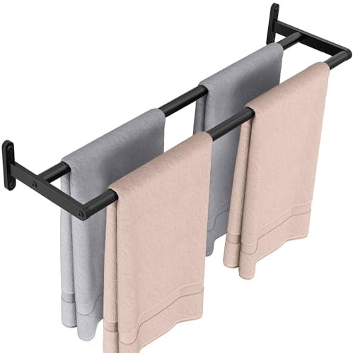 YUMORE Handtuchhalter Doppel 60CM Handtuchstange Wand Edelstahl Badetuchhalter 2 Stangen Badezimmer Handtuch Halter Wandmontage Doppelter Handtuchhalter für Bad Küche, Matt Schwarz