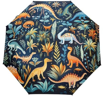 KAAVIYO Indigoblaue Dinosaurier Regenschirm Auf-Zu Automatik Taschenschirm Winddichter Umbrella Klein Leicht Schirm Kompakt Schirme für Jungen Mädchen Reise Strand Frauen