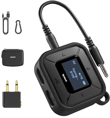 Syntech Flugzeug Bluetooth Transmitter Receiver mit Extra Dual 3,5 mm AUX-Adapter, LED-Display Niedrige Latenz Dual Link Bluetooth 5.3 Splitter Kopfhörer Adapter für AirPods Auto Schwarz