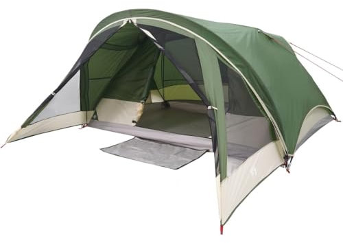 vidaXL Campingzelt 4 Personen, Kabinenzelt mit Vorzelt E-Anschluss, Wurfzelt mit abnehmbarem Überzelt, Familienzelt, Grün 185T Polyester