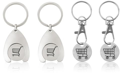 WEFINEST 4pcs Shopping Trolley Token Keyrings, Trolley Coin Keyring