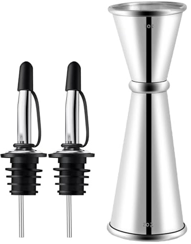 Pafusen Messbecher für Barkeeping mit 2 Ausgießern, japanische Messbecher mit 5 Messmarkierungen innen, Messbecher 2 OZ 1 OZ, Schnaps-Messbecher, Bar-Barkeeper-Werkzeug-Zubehör (Silber, 1 Messbecher +