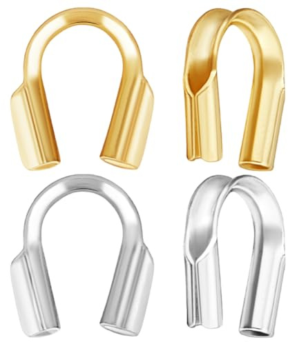 Beebeecraft 40Pcs 925 Sterling Silver Wire Guardians 18K Gold Plated U Shape Wire Guardians Cable Thread Guard Protector Loop for Necklace Bracelet Jewellery Making (Hole: 0.6mm/22 Gauge)