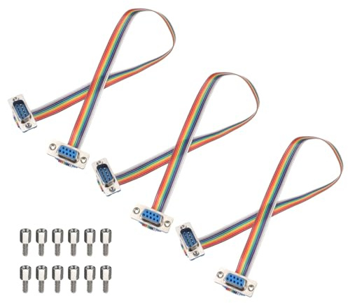 sourcing map 3 Pcs IDC Serial Cable Rainbow Wire Flat Ribbon Cable DB9 Male to DB9 Female 11.8 Inch Length 2.54mm Pitch Breadboard Jumper Wires for Electronic Projects