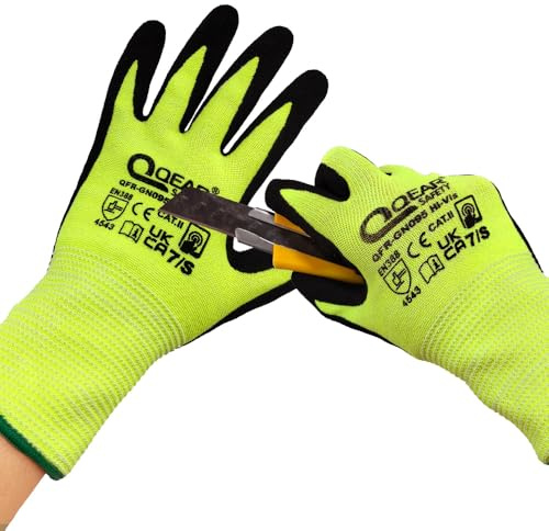 QEARSAFETY 1 Pair Cut Resistance Safety Gloves, Hi-visibility Color, Durability, Nitrile Foam Palm Coated, TouchScreen, Good Arabsion&Grip, Dexterity (M)