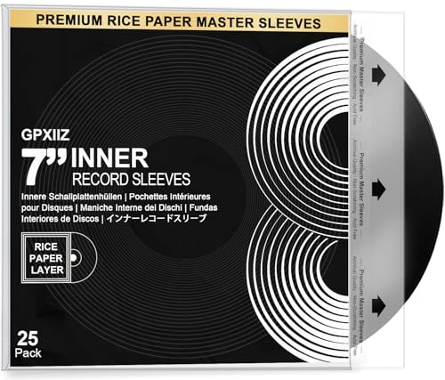 GPXIIZ Buste Vinili 45 Giri Interne, 25 x 7 Custodia Vinile Antistatiche | AntiGraffio, HDPE + Carta di Riso, Buste per Vinili 3 Strati pour 7 Pollici EP Dischi, Protezione Vinile Copertine Cover