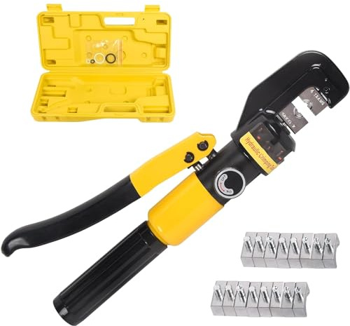 HZWMQDLF Strumento di crimpatura Idraulico, Strumento di crimpatura per terminali elettrici con 9 Coppie di matrici per Cavi Idraulici, Cavi per batterie, crimpatrice idraulica, Gamma 12 AWG-2/0 AWG