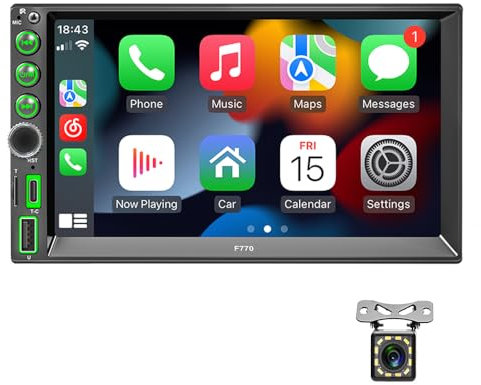 7 HD Touch Screen Mirror Link per Autoradio, 2 Din Wireless CarPlay e Android Auto per Autoradio, Ricevitori Audio per Auto con Bluetooth, Navigazione, FM/Tipo-C/AUX/RDS Telecamera di Backup