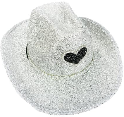 Western-Glitzer-Hut – Disco Wide Brim Cowboyhut glänzend – Kostümzubehör, Party-Kopfbedeckung, Cosplay-Zubehör für Männer und Frauen