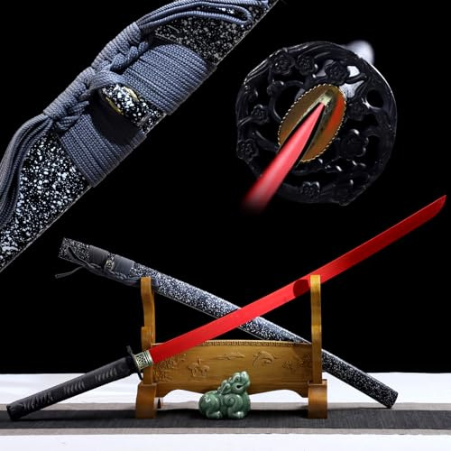 Spade da samurai giapponesi in legno 102cm,lama in bambù naturale tinto rosso,fodero in legno con vernice spray,Bokken fatto a mano,spada katanan in legno da allenamento per kendo,cosplay,regalo