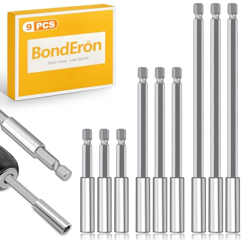 BondEron Set di prolunga magnetico da 9 pezzi, 5 cm, 10 cm, 15 cm, prolunga per avvitatore a batteria e trapano