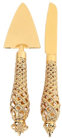 Acouto Couteau à Gâteau en or, Coupeur gravé Vintage et Ensemble de Spatules avec Design Romantique pour les Mariages, les Anniversaires, Thanksgiving