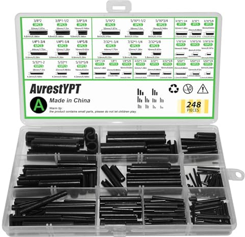 248 Pcs SAE Roll Pin Assortment Set Steel Split Expansion Pin 10 Sizes 1/16 5/64 3/32 1/8 5/32 3/16 7/32 1/4 5/16 3/8 Inch for Automotive Repair Machinery Home