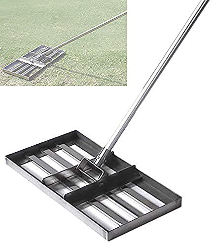 Rastrillo nivelador de césped con mango de 43 pulgadas - Herramienta resistente de acero inoxidable para nivelar césped de jardín de golf, nivelador de empuje de gran capacidad - Equipo de golf