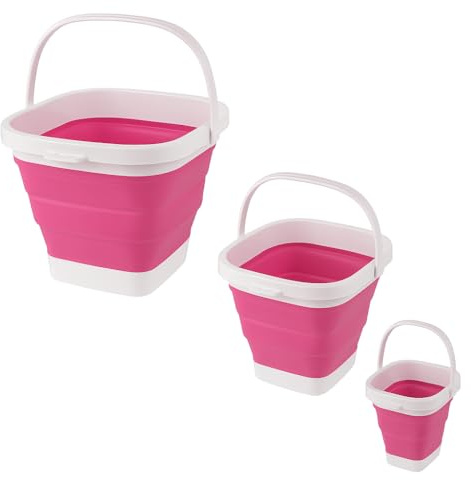 König Design Eimer Set 3-teilig – Eimer Faltbar 3L, 5L, 10L mit Henkel, Stapelbar & BPA-frei, Pop-up Wassereimer für Haushalt, Garten, Putzeimer, Camping & Werkstatt (Pink)