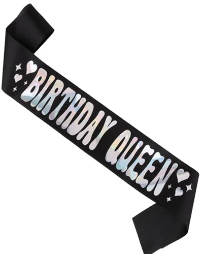 Wanciler Birthday Satin Sash for Women Girls Black With Glitter ‘Birthday Queen’ Sash for Women Birthday Party Supplies