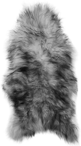 Simply Sheepskin Icelandic Rug - Black & White Genuine Iceland Sheepskin - Ultra Soft Wool Bedside Rug, Machine Washable - Perfect for Any Room, (90-100 x 60cm)