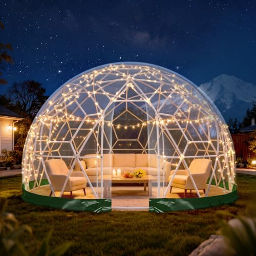 Yorkgargen 4.6 x 2.9m serra da giardino Igloo, cupola da giardino, in TPU, per 8-12 per, tenda a bolle da giardino con 2 catene luminose, tenda a cupola trasparente per cortile, feste, Natale