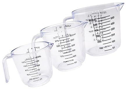OUNONA 3 piezas Tazas Medidoras de Plástico Graduadas para Cocina Jarras de Medición Herramientas Prácticas para Hornear y Cocinar Transparentes y Resistentes Reutilizable