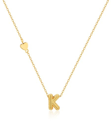 HolidayQbee Collar de oro con letras para mujer, colgante de letra y corazón, cadena personalizada para mujer, regalo para mujer, Cobre, Sin piedra preciosa