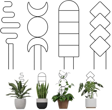 Bamworld Tuteur pour Plantes Grimpantes Intérieur, 41 cm Tuteur Métallique pour Plantes en Pot, 4 Pack avec Motifs pour Lierre et Fleurs
