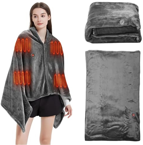 Coperta Termica Elettrica USB, 150 x 80cm Coperta Riscaldante Elettrica con 3 Livelli di Temperatura Morbida Termocoperta Lavabile con 8 Zone di Riscaldamento per Casa, Ufficio, Campeggio