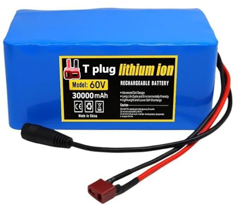 Batería de Litio de Ebike Batería 60V 30Ah Batería de Iones de Litio para Patinete Eléctrico 16S2P con Cargador 67.2V para Motor 250W 350W 500W 800W 1000W T Plug,60V 30Ah