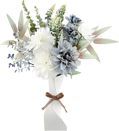 Morofme Kunstblumen Künstliche Pflanzen Set, Künstliche Blumen Wie Echt, Blumenstrauß Künstlich für Zimmer Hochzeit Garten Arbeitszimmer Balkon Esszimmer Festival Dekor (Blau-weiß)