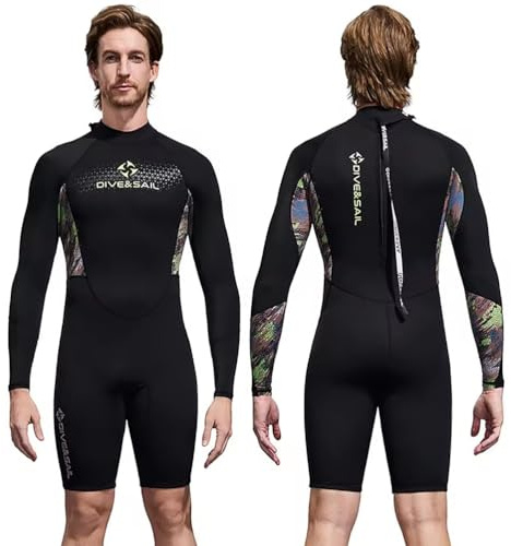 Men,3XL,1.5mm Shorty Wetsuit for Men & Women – Back Zip One-Piece Neoprene Dive Suit, Long Sleeve & Short Leg Surfing Suit for Snorkeling, Scuba, Kayaking, Swimming, Water Sports