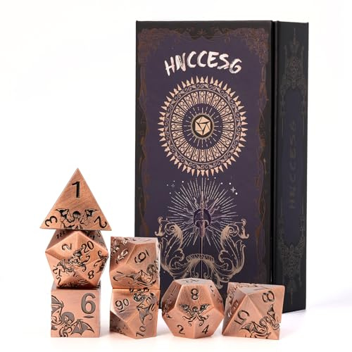 HNCCESG Metal RPG Dice Set,7-Piece Octopus Design,Aged Brass Color,Solid Zinc Alloy Dice for Fantasy Tabletop Role-Playing Games & Gift Box (Brass)