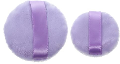 VILLCASE Borla de Maquillaje Doble Cara 2 Unidades Grandes de Polvo Suelto Color Púrpura Tamaño 75X20Mm y 55X18Mm Borla Redonda para Mujer Aplicador Portátil para Uso Diario y