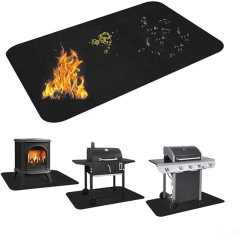 Caswynlife Tapete ignífugo para chimeneas y quemadores de leña, tapete resistente al calor para estufas, parrillas y protección de chimeneas, diseño antideslizante e impermeable, 39 x 47 pulgadas, 60