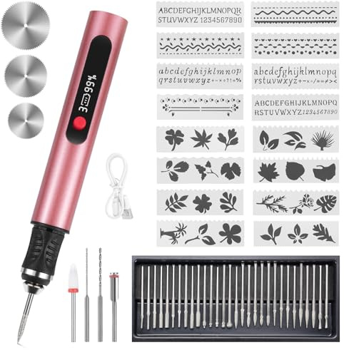 Kabellos USB Wiederaufladierbar Gravierstift mit 30 Schleifköpfen, Elektrischer Nagelfile mit 3-Gang-Einstellung – Professionell für Maniküre/Pediküre, Schleifen/Polieren/Fräsen/Bohren (Rose)