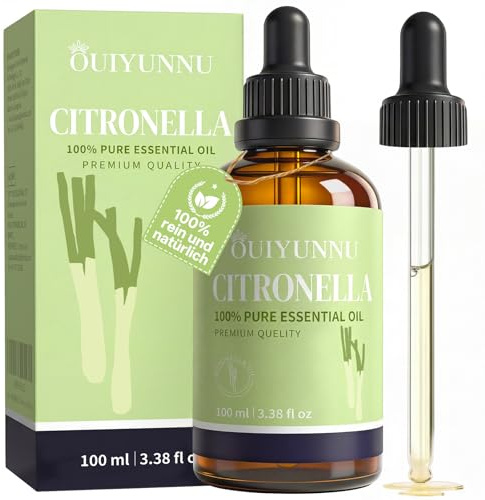 OUIYUNNU® Citronella Öl 100ml – 100% Reines & Naturreines Ätherisches Öl für Aromatherapie, Diffuser & Luftbefeuchter – Duftöl
