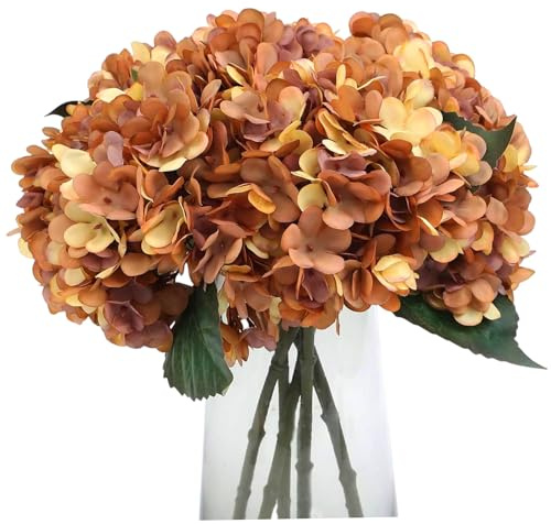 CAKEEYUM Fausses Fleurs d'hortensia 5 pièces 13 Pouces Fleurs d'hortensia artificielles Vintage hortensias réalistes avec tiges hortensias Jaunes décoratives pour la fête à la Maison et Le Mariage.