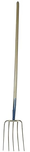 MMXX 2 0 2 0 Kompostgabel 5 Zinken – Goldene Mistgabel mit 135 cm Esche-Langstiel – Robuste Dunggabel für Garten, Stall & Laub – Rückenfreundliche Gartengabel 280x210mm