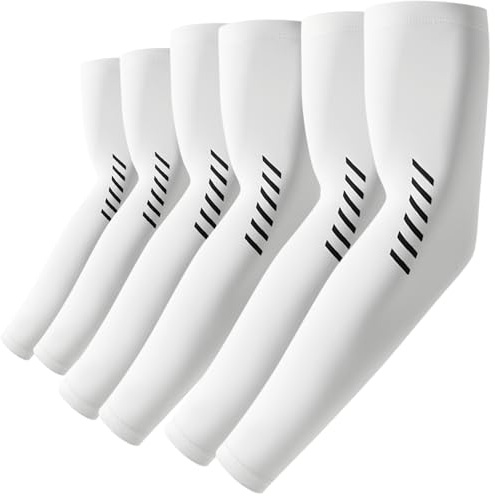 ROCK TAKIN UV solskydd arm gaming för män kvinnor, UPF 50+ kylning armvärmare sommar kompression tatuering armvärmare unisex armvärmare för cykling basket golf baseboll fotboll – 3 par, 3 par vita