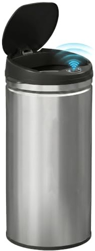 HOMCOM Poubelle de Cuisine Automatique 42L en Acier Inoxydable Argent | Couvercle à Fermeture en Douceur, Poubelle à Capteur de Mouvement Sans Contact, Résistant aux Empreintes Digitales