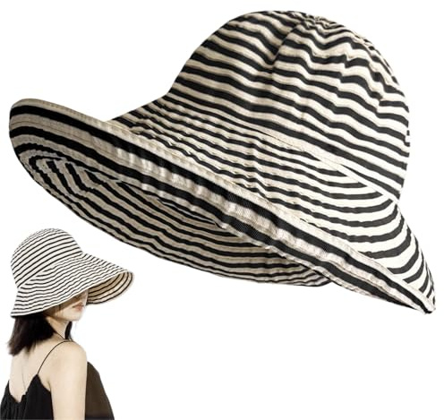 Dermalyx Breitrand Sombrero Solar, Sombrero De Mujer, Sombrero De Viaje Plegable, Protección UV, Sombrero Rayado De Playa, Sombrero Ligero Y Plegable para Vacaciones