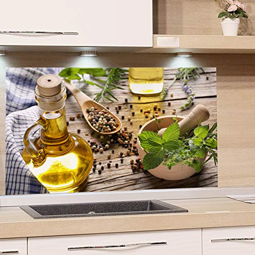 GRAZDesign Spritzschutz Glas für Küche Herd, Bild-Motiv grün Kräuter Gewürze Provinz mediterran, Küchenrückwand Glas Küchenspiegel Glasrückwand / 80x40cm