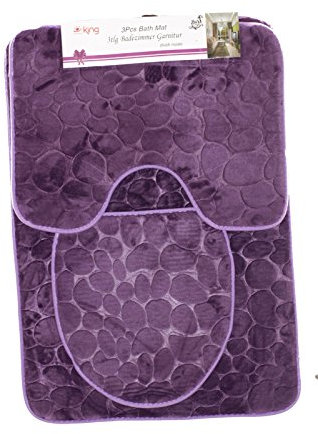 3tlg Bad Garnitur Bad Teppich Badezimmer-Set Badematte Vorleger KING MDI-70T (LILA)