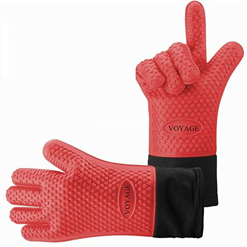 Voyage Lot de 2 gants de cuisine de qualité supérieure - Jusqu'à 350 °C - En silicone extrêmement résistant à la chaleur - Gants de barbecue pour la cuisson, le barbecue - Gants extra longs pour une
