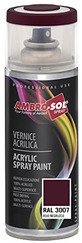 Ambro-Sol V4003007 Smalto Acrilico Multiuso, Vernice Brillante per Interni ed Esterni, Adatto per Qualsiasi Tipo di Materiale, Bomboletta Spray in Banda Stagnata Riciclabile 400 ml, Amaranto