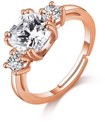 Philip Jones Rose Gold Plated Adjustable Three Stone Ring Created with Zircondia® Crystals