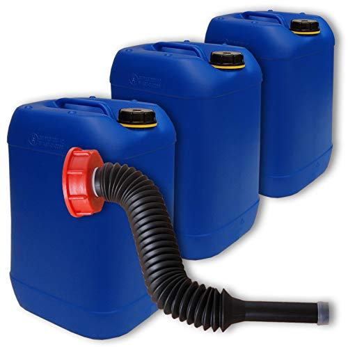 plasteo Lote de 3 bidones de Polietileno/Jerrycan 20 L Azul + 1 Pico vertedor Largo Flexible DIN61 (22048x3+22037)