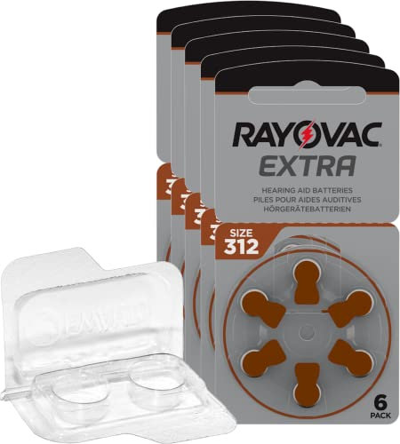 30x Rayovac Extra Advanced p312 Hörgerätebatterien 5x6er Blister PR41 Braun 24607 + Aufbewahrungsbox für 2 Hörgerätebatterien (10, 13, 312, 675), Batteriebox für 2 Knopfzellen bis 12 mm x 6 mm (Ø x H)
