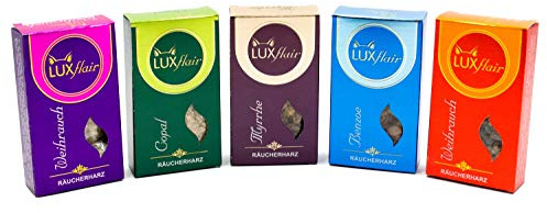 Premium rökelset (rökelse, myrra, copal, bensin) 5 stycken för rökning och bränning, 50 g vardera av rent harts grovmalt, kan användas på kol eller rökelse sikt