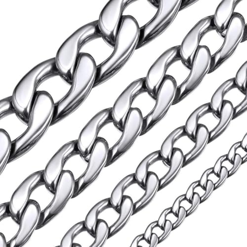 ChainsHouse Halskette für Herren Damen Kubanische Kette Edelstahl Panzerkette 5/9/12/15mm Breit Gliederkette in Silber/Gold/Schwarz Halsreif Halsschmuck, Länge 36-76cm